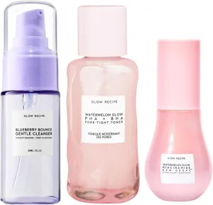 Glow Recipe Watermelon Glow Niacinamide Dew Drops Brightening Serum (40 ml)   PHA   BHA Face Toner (40 ml)   Blueberry Bounce 3-in-1 Foaming Double Cleanser, Makeup Remover & Clarifying Mask (30 ml)