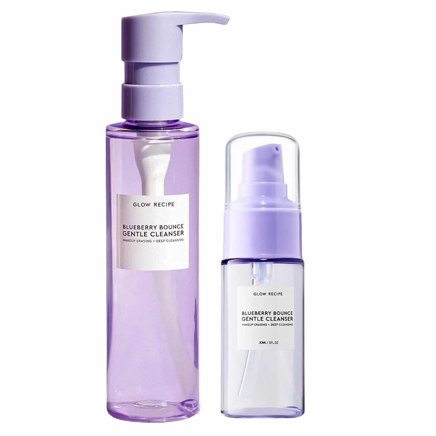 Glow Recipe Blueberry Bounce Gentle Face Cleanser 3-in-1 Foaming Double Cleanser, Makeup Remover Face Wash & Clarifying Mask - Hyaluronic Acid & AHA - Full   Travel Size (160 ml & 30 ml)