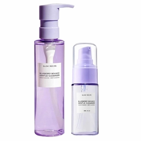 Glow Recipe Blueberry Bounce Gentle Face Cleanser 3-in-1 Foaming Double Cleanser, Makeup Remover Face Wash & Clarifying Mask - Hyaluronic Acid & AHA - Full   Travel Size (160 ml & 30 ml)