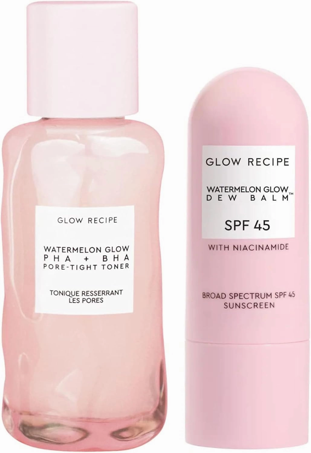 Glow Recipe Glow & Go Duo - Watermelon Glow PHA & BHA Pore Tight Facial Toner to Exfoliate & Soothe Skin (40 ml)   SPF Dew Balm Sunscreen Stick (0.58 oz) - Protect Skin from UVA Rays & Dark Spots