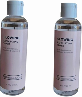 Glowing Exfoliating Toner with Niacinamide, Peptides and Vitamin C, 4 oz, Pack of 2