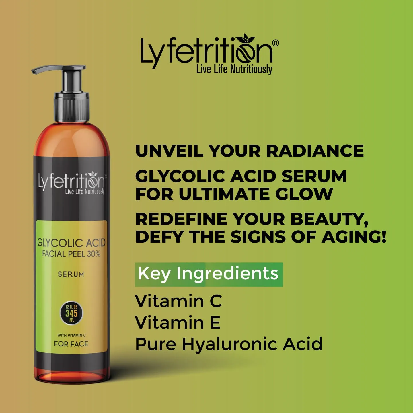 Glycolic Acid/AHA 30% Renewal Serum, infused with Vitamins C & E for Skin Brightening, Exfoliating Serum Works for Dark Spots, Acne, and Reduces Fine Lines & Wrinkles - (12 Fl Oz)