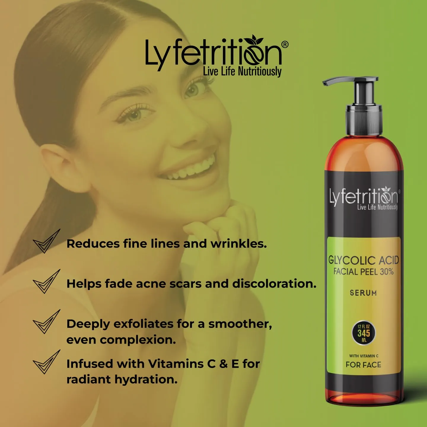 Glycolic Acid/AHA 30% Renewal Serum, infused with Vitamins C & E for Skin Brightening, Exfoliating Serum Works for Dark Spots, Acne, and Reduces Fine Lines & Wrinkles - (12 Fl Oz)