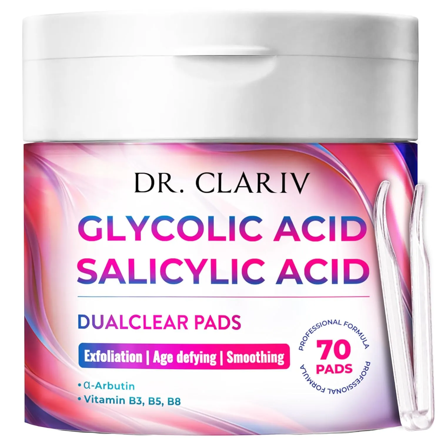 Glycolic & Salicylic Acid Exfoliating Pads – Support for Breakout-Prone Skin, Pore Minimizer, Smooth Skin – Daily Toner Pads for Face, Facial Scrub Exfoliator, Radiance Booster – 70 Count