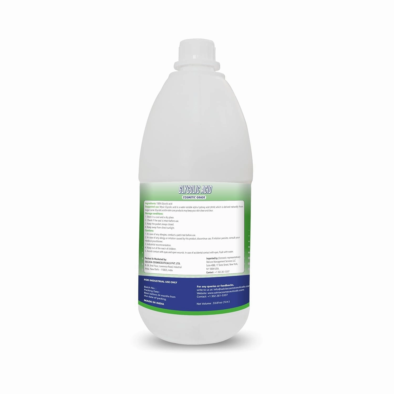 Glycolic Acid- 1 L/ 33.8 Fl.Oz, Pure Glycolic Acid Liquid, Glycolic Acid for Makeup, Serum, Toner & Lotion, Industrial Cosmetic Application, Skin & Hair Care Product, Glycolic Acid Bulk