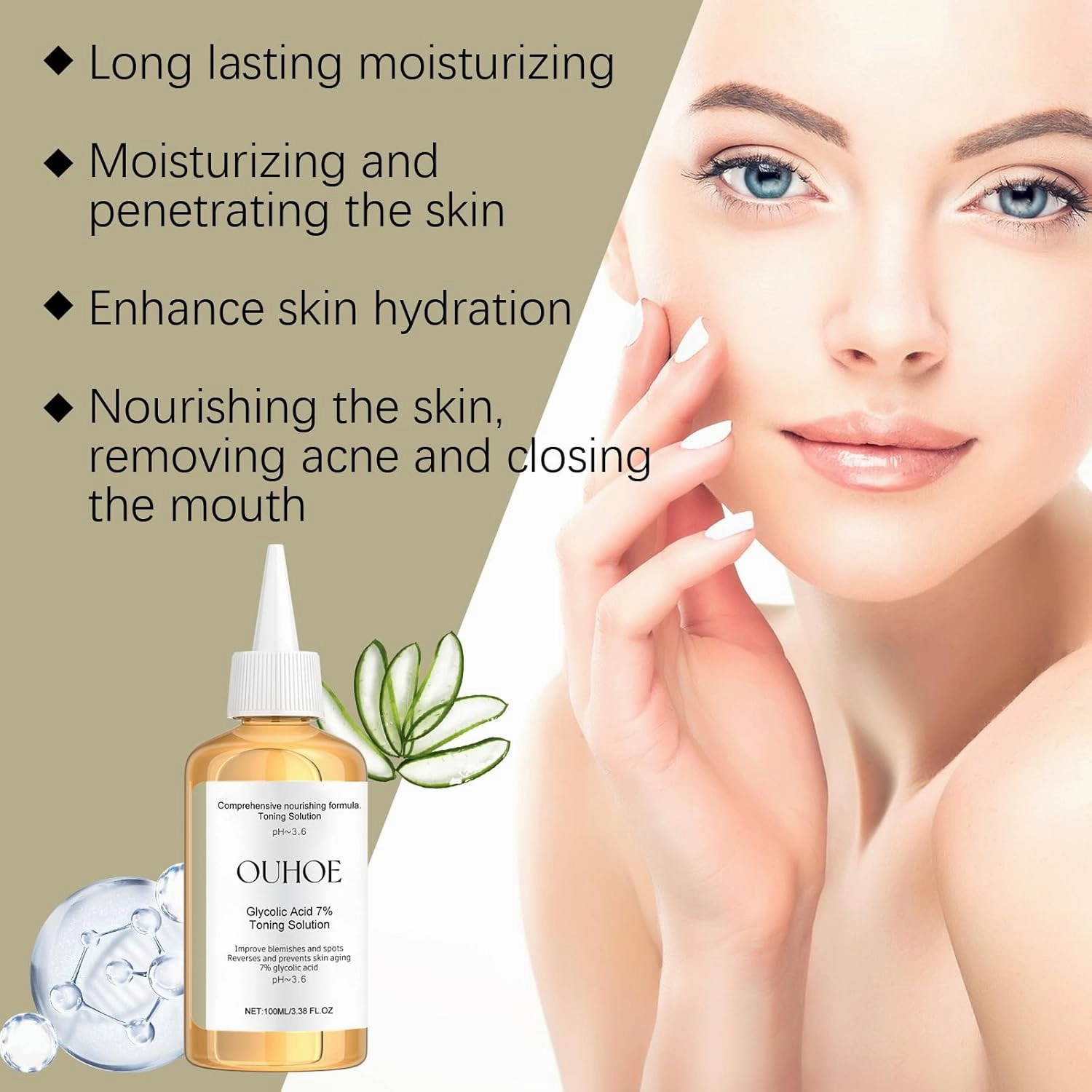 Glycolic Acid 7% Toning Solution, Gentle & Refreshed OUHOE Glycolic Sour 7% Toning, Glycolic Sour 7% Toning, Soothes and Hydrates The Skin, Exfoliating Serum for Face, Astringe Pores (1pc)