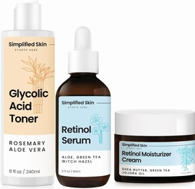 Glycolic Acid Toner (8 oz), Retinol Serum (2 oz), and Retinol Moisturizer Cream (1.7 oz) – Complete Exfoliating & Hydrating Skincare Combo for Fine Lines, Wrinkles & Anti-Aging Skincare Gift