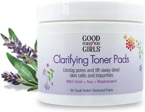 Good For You Girls Purifying Toner Pads Unclog Pores & Control Oil, Natural Ingredients Clear Skin, Balance pH, Plump and Hydrate, Made in The USA | 1 Pack (50 Pads ea)