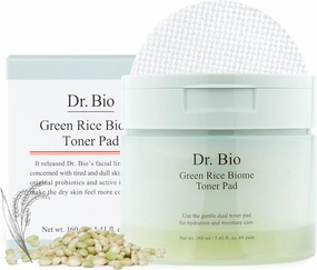 Green Rice Biome Toner Pad (5.54oz/60 Pads) with Probiotic, Exfoliating, Remove Blackheads & Whiteheads, Radiant Skin, Dual-Sided Pad for Sensitive Skin, Fragrance-Free, Vegan Korean Skincare