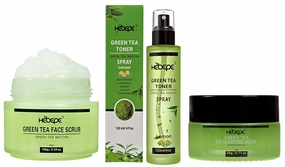 Green Tea Matcha Face Scrub, Facial Toner Mist with Lemon, and Lip Sleeping Mask Overnight