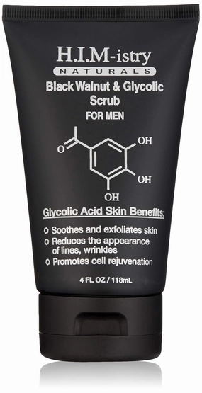 H.I.M-istry Black Tea & Sage Walnut Face Scrub | w/Tea Tree Oil, Witch Hazel, Glycolic Acid, Malic Acid & Sunflower Oil | Hydrating & Exfoliating Face Wash for Healthy Young Looking Skin - 3oz