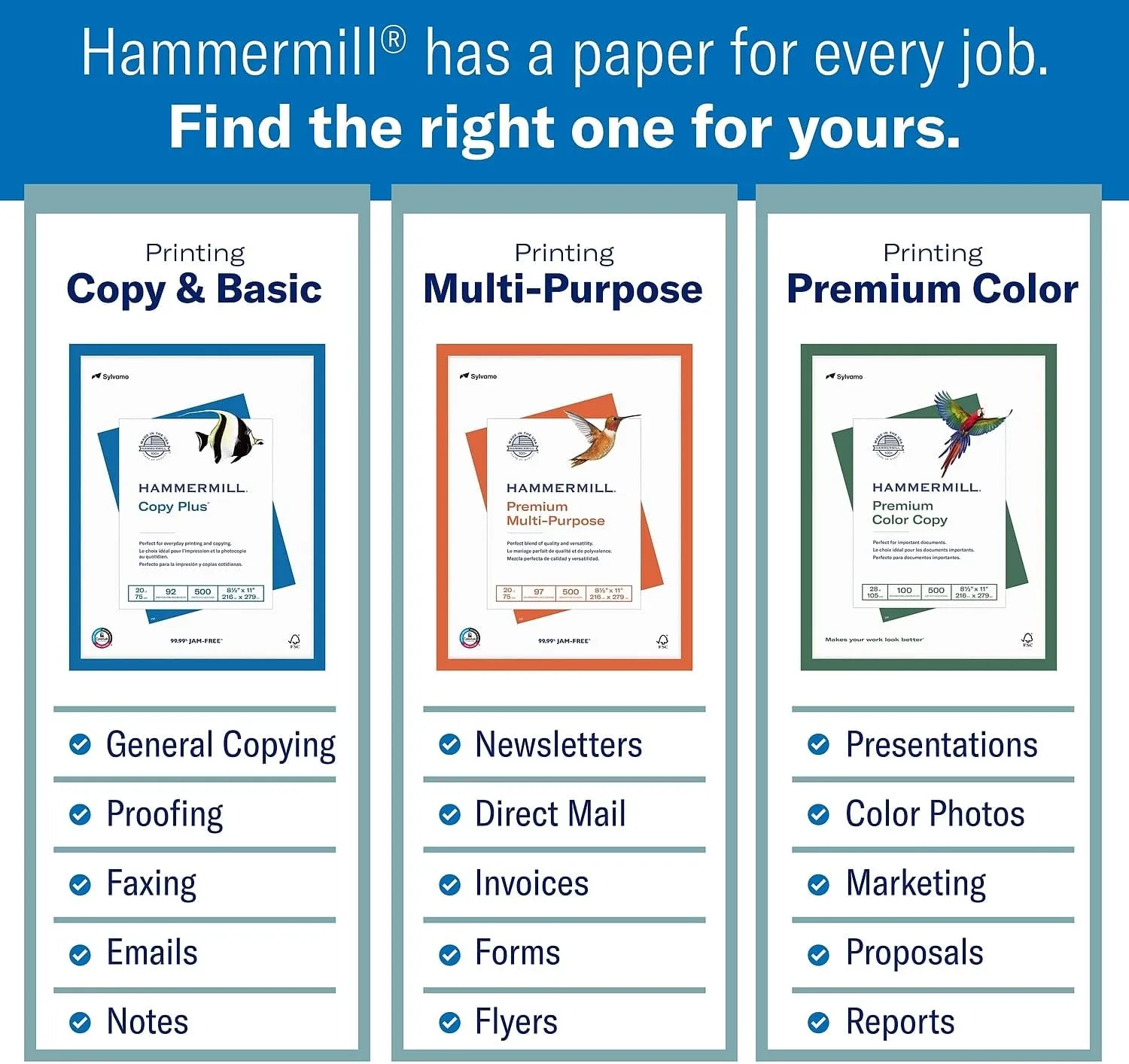 Hammermill Printer Paper, Premium Color 32 Lb Copy Paper, 8.5 x 11 - 1 Ream (500 Sheets) - 100 Bright, Made in the USA, 102630