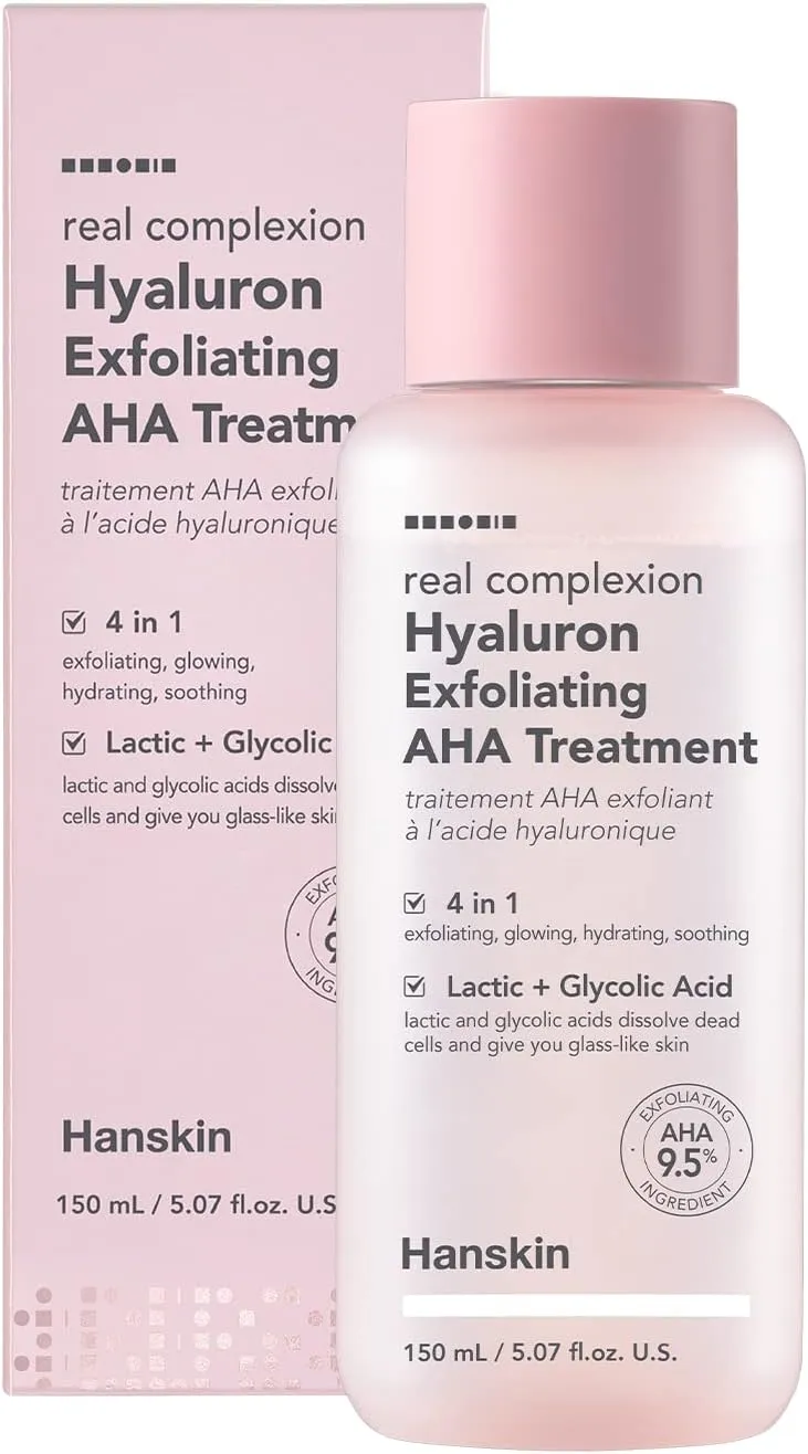 Hanskin Real Complexion Hyaluron Exfoliating AHA Treatment, Exfoliating Toner, Hydrating Skin Booster [5.07 fl. oz. (150ml)]