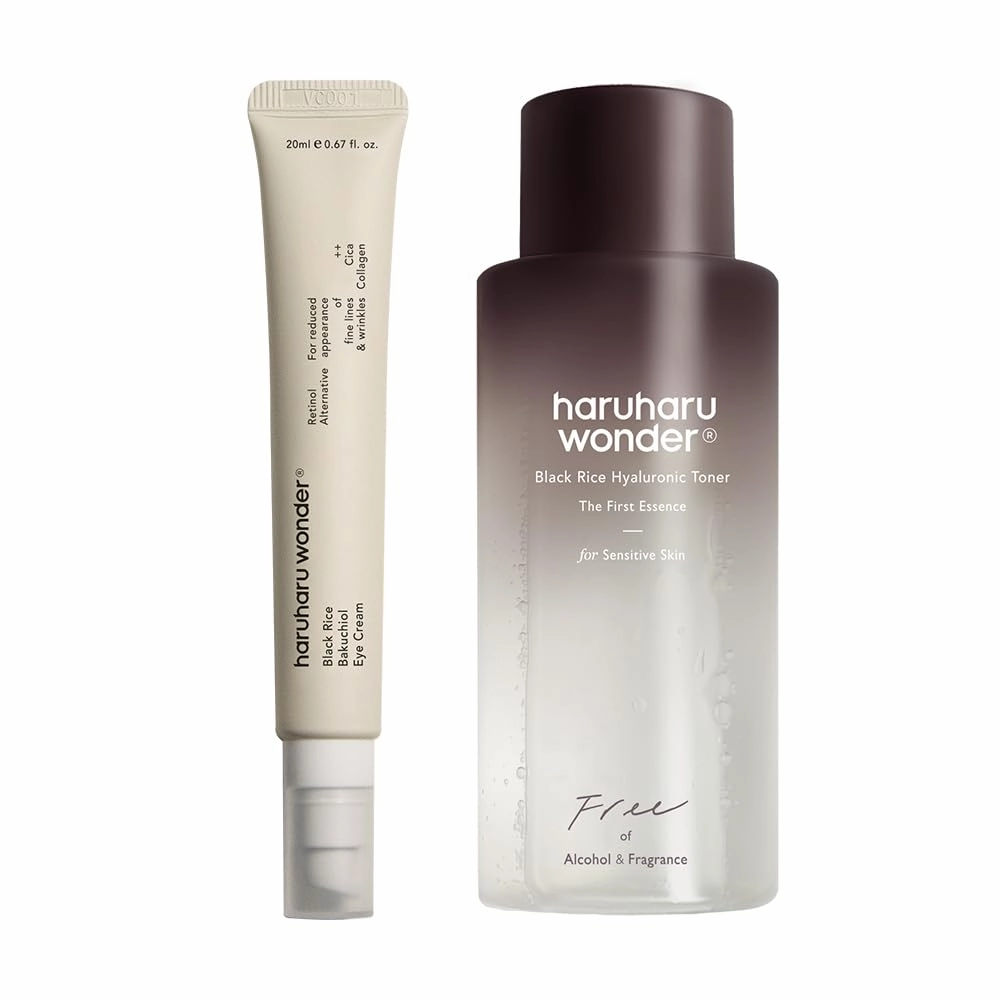 HARUHARU wonder Black Rice Bakuchiol Eye Cream & Black Rice Hyaluronic Toner for Sensitive Skin 150ml Bundle