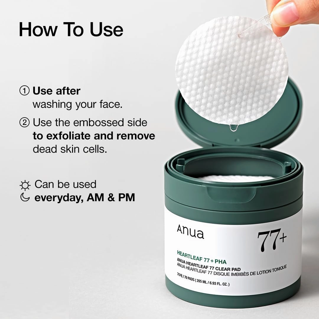 Heartleaf 77 Toner Pad, Mild Exfoliating Facial Pads for Glass Skin, Hydrating Pore Care for Sensitive Skin, Heartleaf Extract, PHA, Centella, Non Comedogenic, Korean Skin Care (70 Pads)