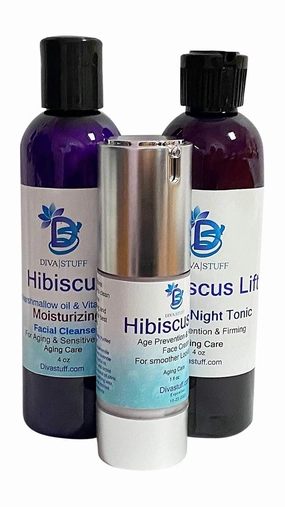 Hibiscus Lift Skin Care Set, Three Products, Face Wash, Night Tonic and Face Cream, By Diva Stuff