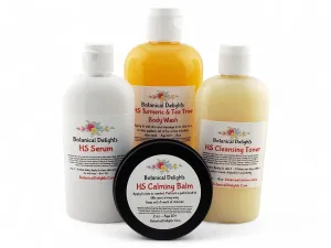 Hidradenitis Suppurativa Cleansing Toner, Serum, Calming Balm and Turmeric & Tea Tree Body Wash - Designed specifically to soothe and prevent HS flare-ups - Eases discomfort and allow the toxins inside to drain.