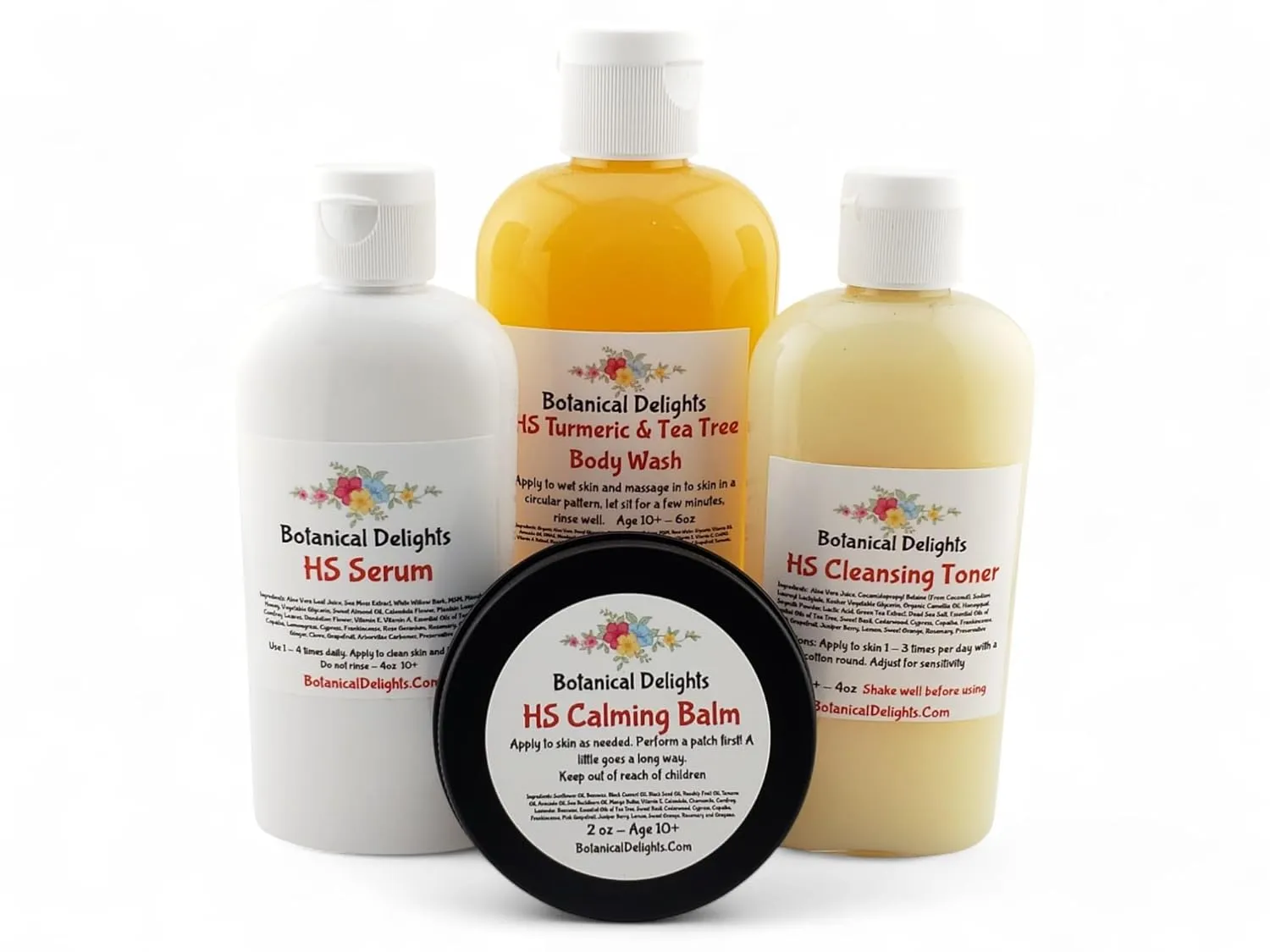 Hidradenitis Suppurativa Cleansing Toner, Serum, Calming Balm and Turmeric & Tea Tree Body Wash - Designed specifically to soothe and prevent HS flare-ups - Eases discomfort and allow the toxins inside to drain.