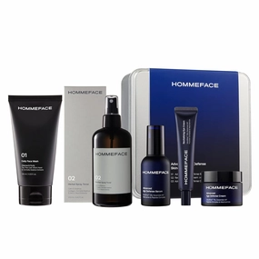 HommeFace Men's Daily Anti-Aging 5-Step Skincare Routine Bundle with Face Wash, Toner, Serum, Revitalizing Eye Cream, and Face Cream