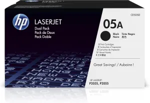 HP 05A Black Toner Cartridges (2-pack) | Works with HP LaserJet P2035, P2055 Series | CE505D