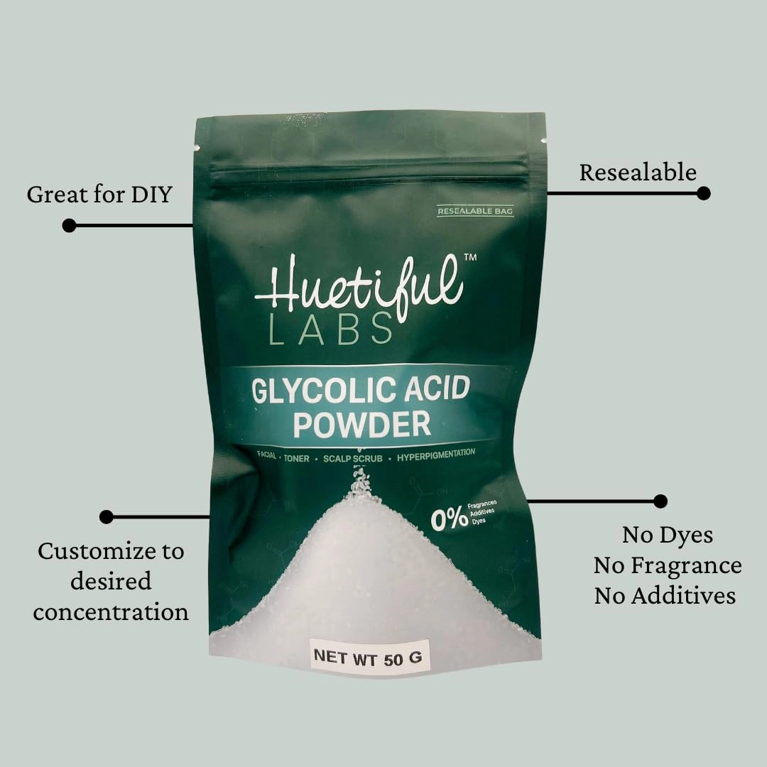 HuetifulLabs Glycolic Acid Exfoliant Powder for Skin Rejuvenation, 100G, Helps Reduce Fine Lines, Age Spots and Hyperpigmentation