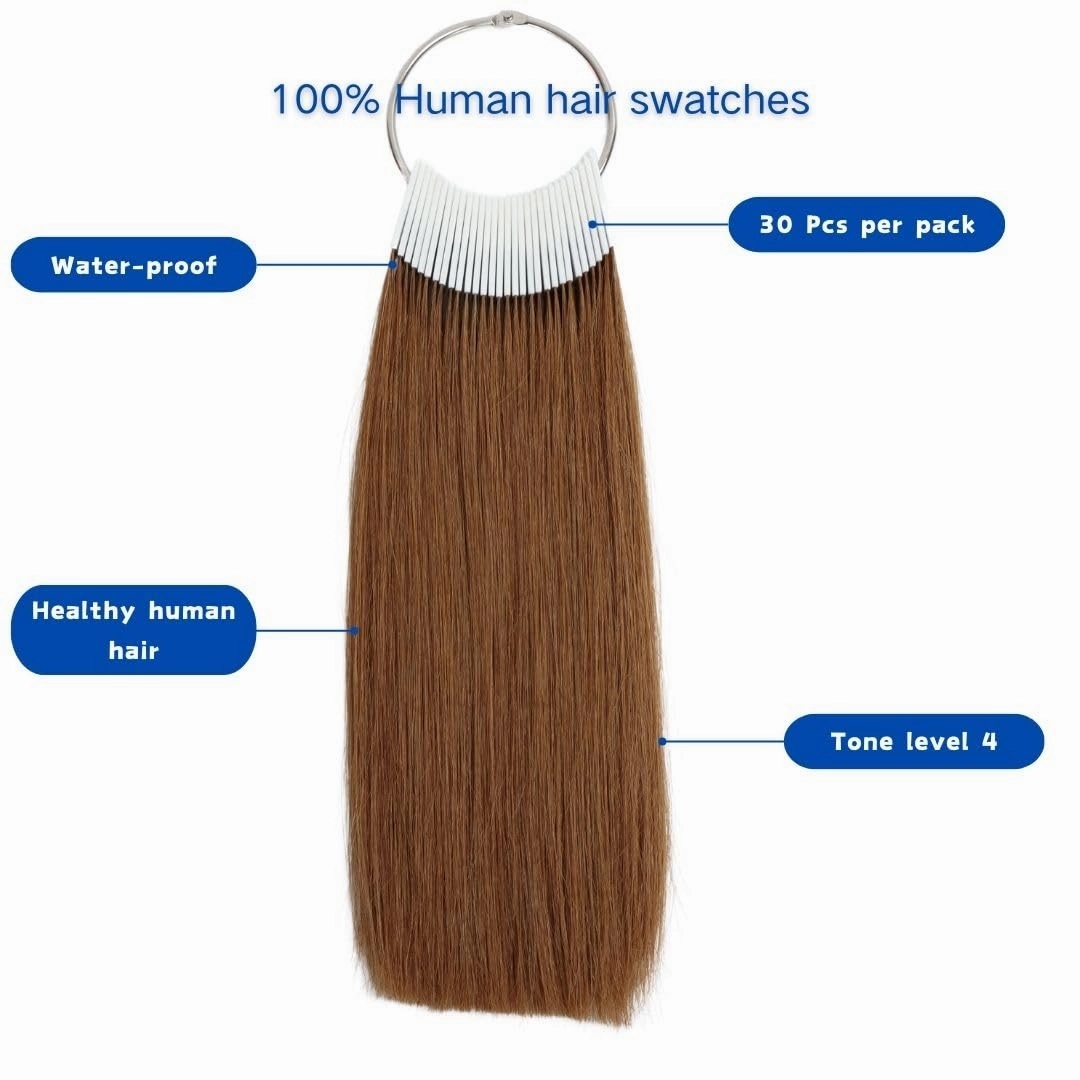 Human Hair Swatches Testing Color Medium Brown Tone Level 4 Natural Samples for Salon Color Rings 30 Pieces 8 Inch