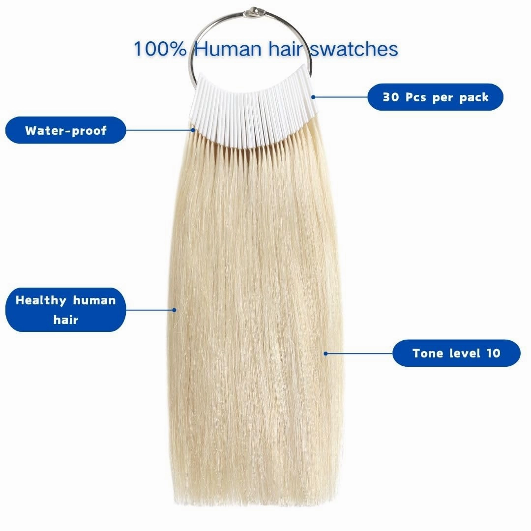 Human Hair Swatches Testing Color Samples for Salon Color Rings, Lightest Blonde 30 Pieces 8 Inch