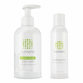 humane Maximum-Strength Acne Wash and Clarifying Toner Bundle - 10% Benzoyl Peroxide Acne Treatment