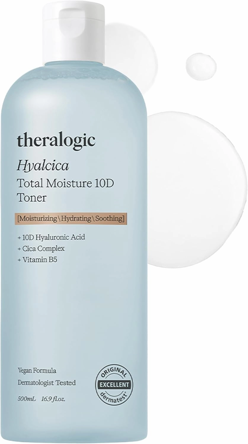 Hyalcica Total Moisture 10D Toner - Vegan Moisturizing Soothing Korean Face Toner with 10 Hyaluronic Acid and CICA - Low pH Face Toning Water - Derma Tested, 16.9 fl.oz.