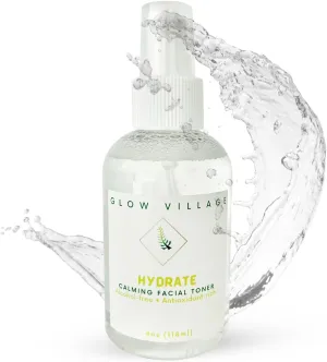 Hydrate Calming Facial Toner | Alcohol-Free, Oil-Free, Vegan, Organic Aloe Vera and Rosewater, Witch Hazel, Tea Tree | pH Balancing, Pore Tightening, for All Skin Types | 4 oz