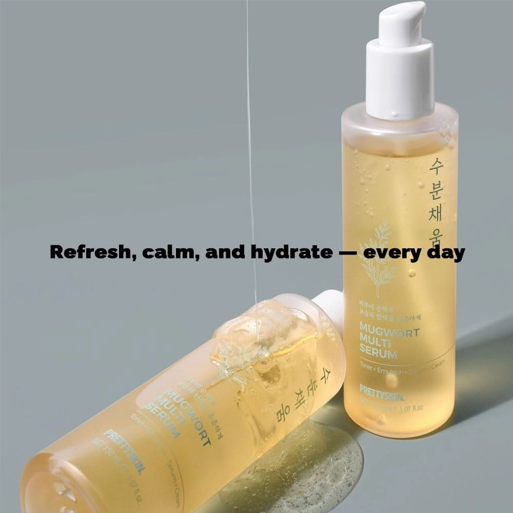 Hydrating Facial Serum with Mugwort & Centella – 4-in-1 Korean Skincare (Toner, Emulsion, Serum, Cream) with Niacinamide for Dry & Sensitive Skin – 5.07 fl oz (Mugwort)