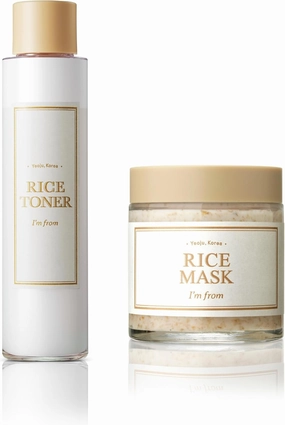 I'm from Rice Mask 3.88 Oz   Rice Toner 5.07 Fl Oz, Korean Rice Exfoliate and Glow Set, Smooth and Glowing Skin, Wash Off mask for Dry Sensitive Skin
