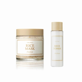 I'm from Rice Mask 3.88 Oz   Toner 1.01 Fl Oz, Korean Exfoliate and Glow Set, Smooth and Glowing Skin, Wash Off Mask for Dry Sensitive Skin