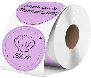 iEager 3 Inch Circle Thermal Sticker Labels, Self-Adhesive Round Direct Thermal Label, Multi-Purpose Roll Thermal Stickers, 500 Labels, Purple