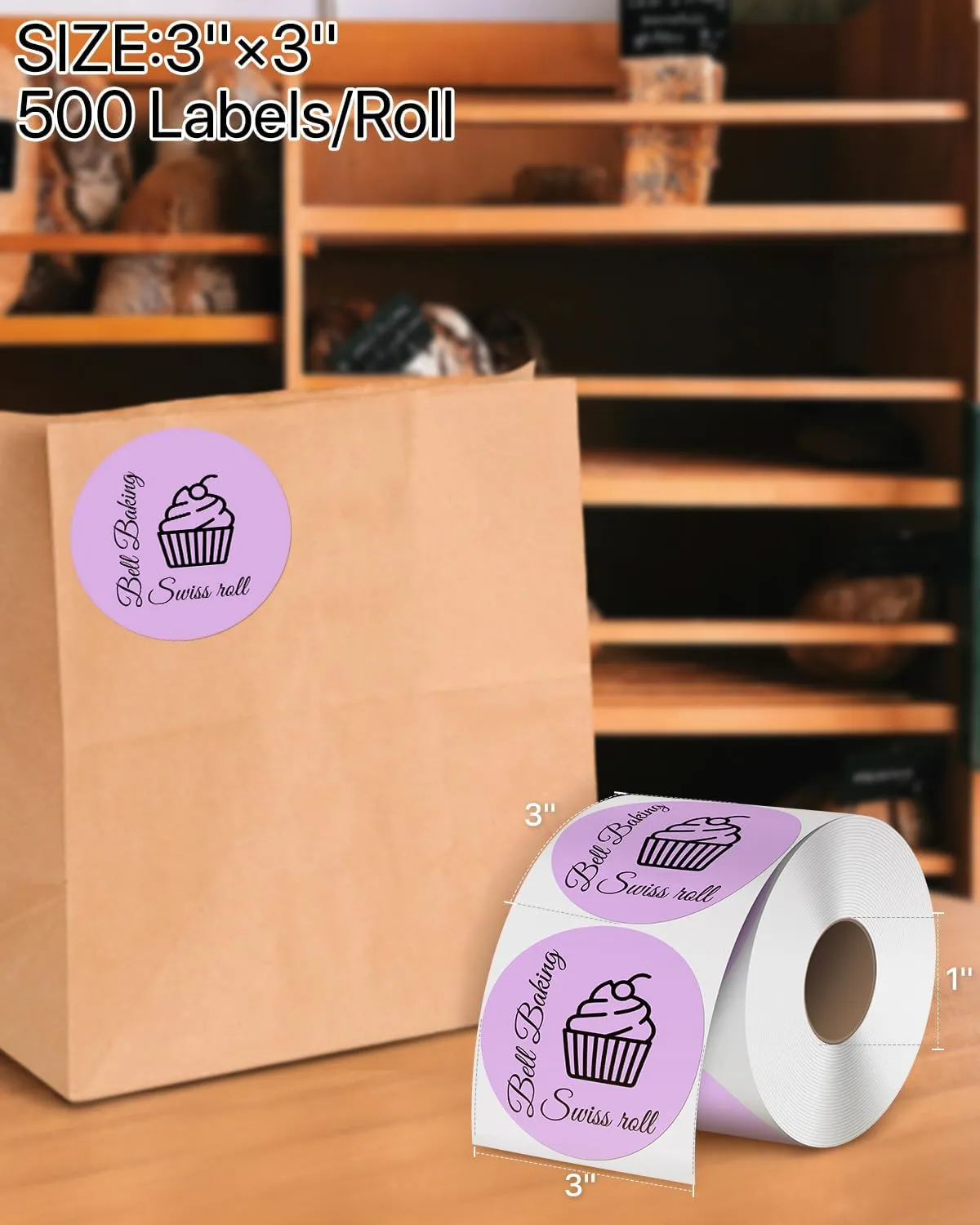 iEager 3 Inch Circle Thermal Sticker Labels, Self-Adhesive Round Direct Thermal Label, Multi-Purpose Roll Thermal Stickers, 500 Labels, Purple
