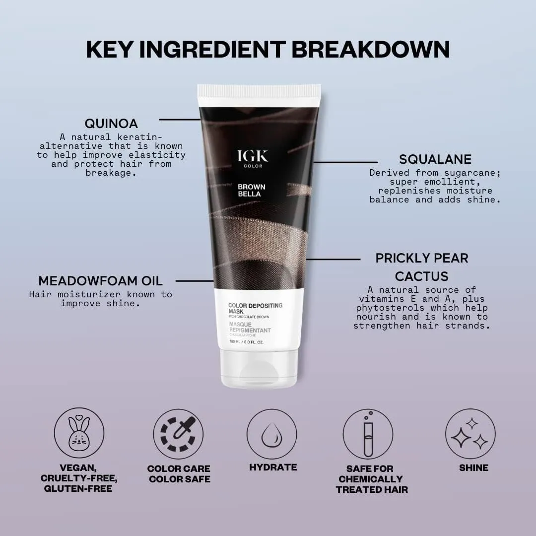 IGK Hair Gloss Toner & Color Depositing Mask | Chocolate Brown Semi-Permanent | Vegan   Cruelty Free | Brown Bella