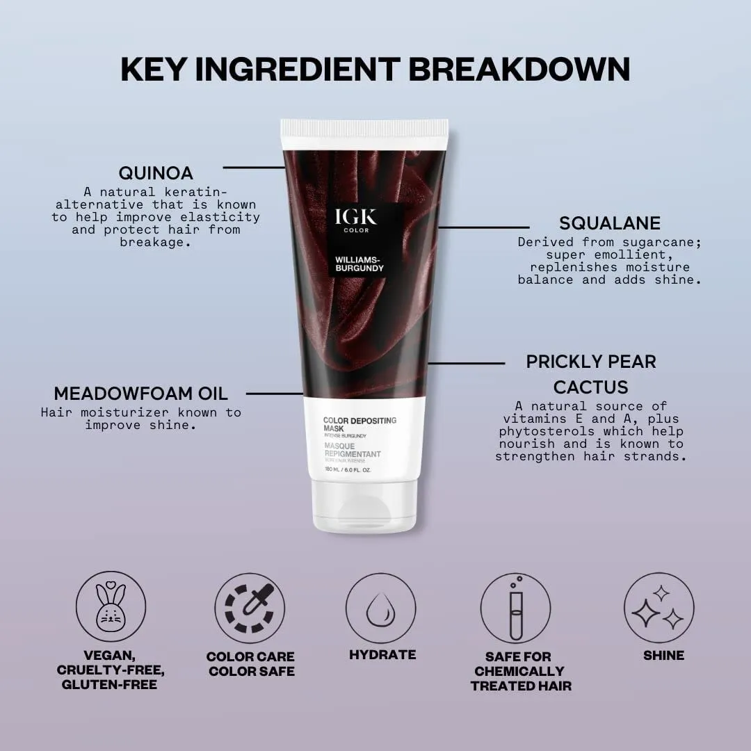 IGK Hair Gloss Toner & Color Depositing Mask | Intense Burgundy Semi-Permanent | Vegan   Cruelty Free | Williams Burgundy