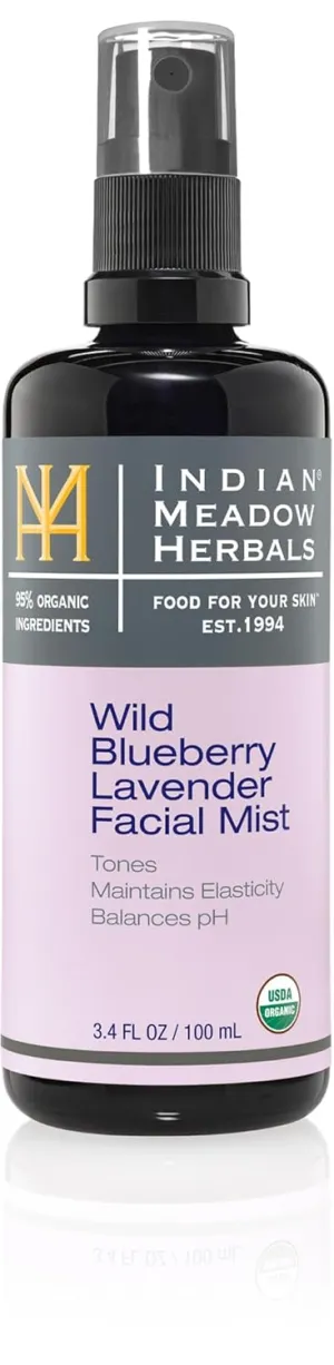 Indian Meadow Herbals Wild Blueberry Lavender Facial Mist (3.4oz) - pH Balancing Skin Prep Spray to Tone & Maintain Elasticity- USDA Certified Organic.