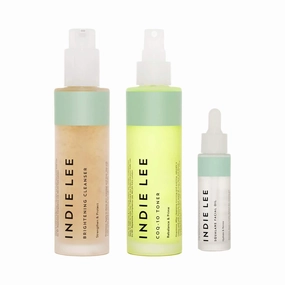 Indie Lee Cleanse, Tone & Hydrate Skincare Set - Complete Regimen Includes Brightening Cleanser, CoQ10 Toner, Squalane Facial Oil - Clean Ingredients (Full Size Products)