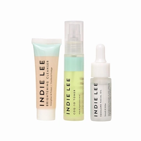 Indie Lee Discovery Gift Set - Travel Size Toiletries Skincare Set with Brightening Cleanser, CoQ-10 Toner   Squalane Facial Oil - Skin Care Kit for Adults (3-Piece Travel Size Set)