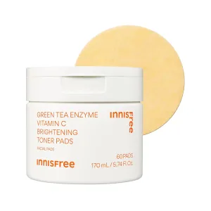innisfree Green Tea Enzyme Vitamin C Brightening Toner Pads, Korean Face Toner Pads for Glow and Dark Spots