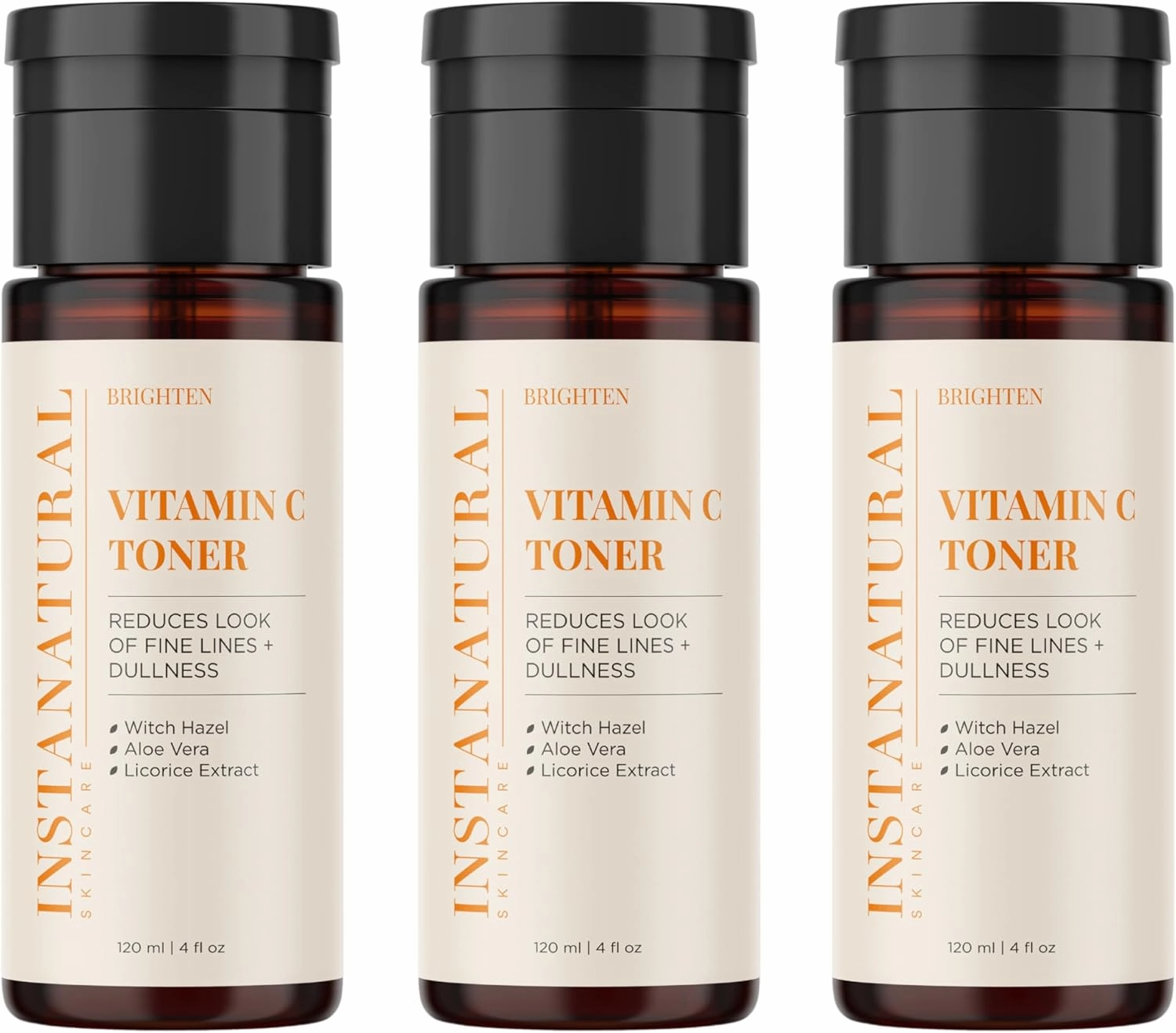 InstaNatural Vitamin C Face Toner, Brightens, Balances pH and Reduces Signs of Aging, Fine Lines and Wrinkles, with Witch Hazel, Aloe Vera and Licorice Extract, 4 Fl Oz - 3 Pack