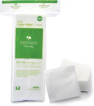 Intrinsics Large Cotton Face Pads – 4" x 4", 8-Ply 100% Cotton Makeup Remover Pads (200 Count)