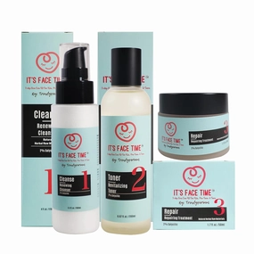 It's Face Time 3-Step Acne Care Kit for Kids, Pre-Teens & Teens Renewing Cleanser, Revitalizing Toner & Repairing Treatment