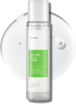 IUNIK Tea Tree Relief Vegan Face Toner - Facial Moisturizer Acne-Prone Irritated Skin w Tea Tree 67% Centella Asiatica 19.5% 6.7 Fl OZ Sensitive Skin Breakout Rosacea Blemish Plant-Based Ingredients