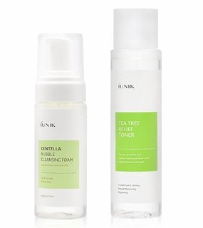 IUNIK Centella Bubble Foaming Facial Cleanser, 5.07 Fl Oz   Tea Tree Relief Face Toner, Facial Moisturizer for Acne Treatment, Clearing Acne, Breakout Skin 6.7 Fl Oz