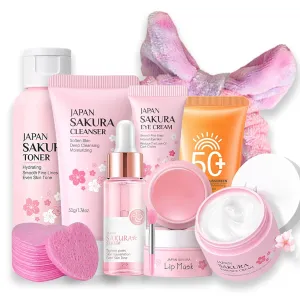 Japan Sakura Skin Care Set Teen Girls Women Gifts - Skincare for Girls 10-12 - Nourishing Skin Care Sets & Kits - Skin Care for Teens 10-12 with Toner,Cleanser,Serum,Cream