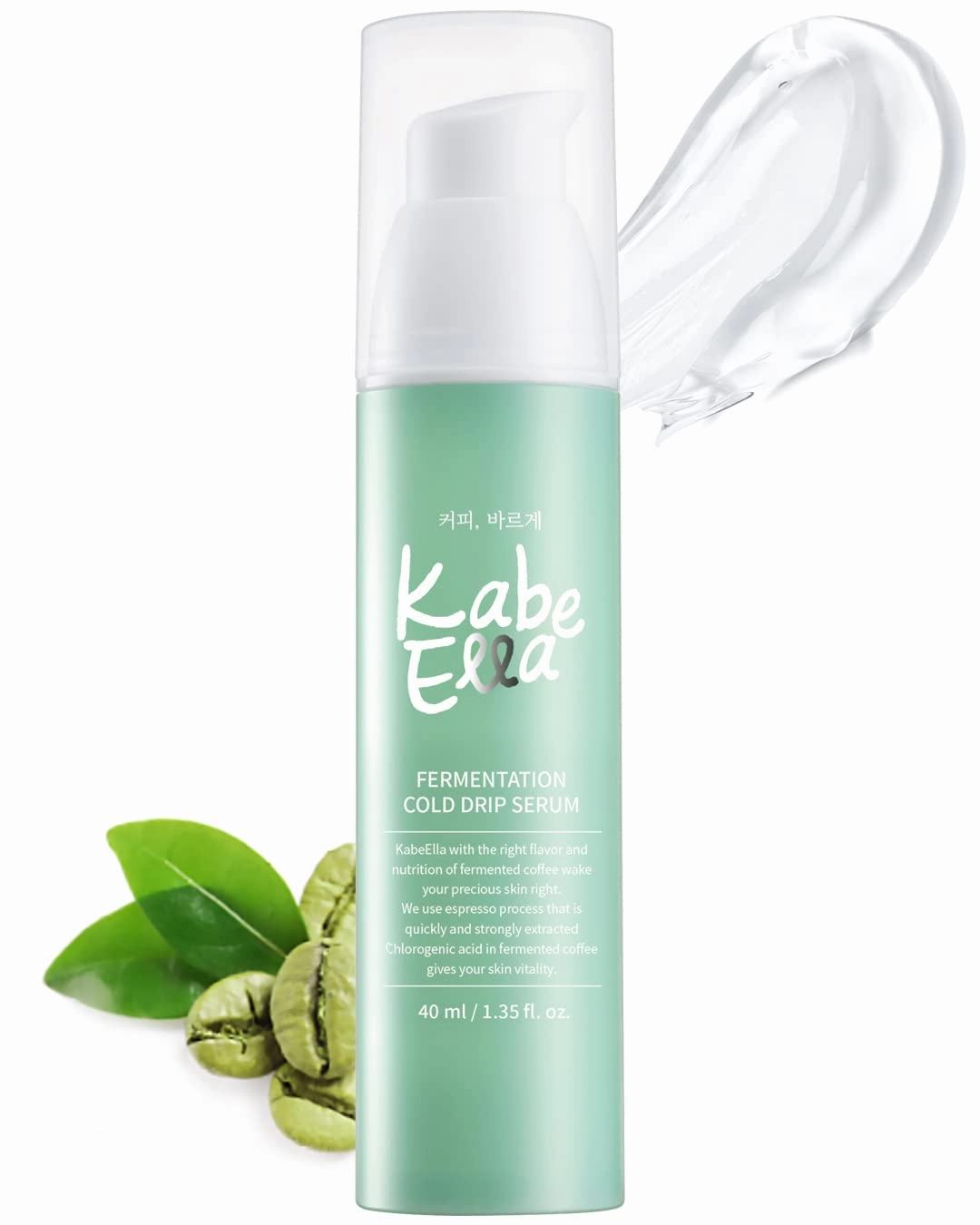 KabeElla Fermentation Cold Drip Serum, Long-Lasting Moisturizing Water Gel Facial Serum with Green Coffee Bean and Hyaluronic Acid, Skin Calming and Conditioning Essence, 1.35 fl.oz.