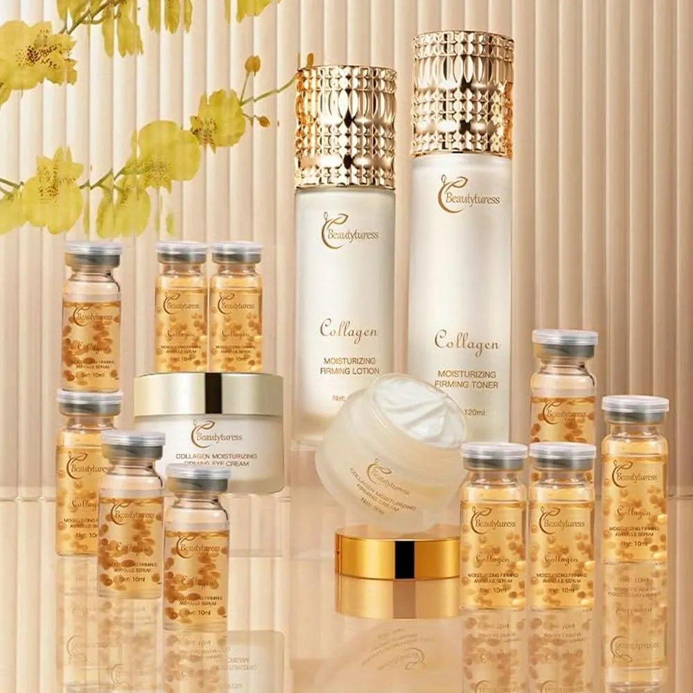 Korean Collagen Skincare Set for Women - Snail Mucin Infused - Deep Moisturizing & Firming Skin - Included Face Toner, Ampoule Serum, Lotion, Eye Cream, Idea Gift For Mother,Girlfriend