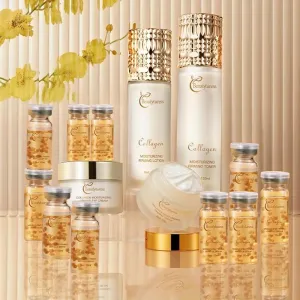 Korean Collagen Skincare Set for Women - Snail Mucin Infused - Deep Moisturizing & Firming Skin - Included Face Toner, Ampoule Serum, Lotion, Eye Cream, Idea Gift For Mother,Girlfriend